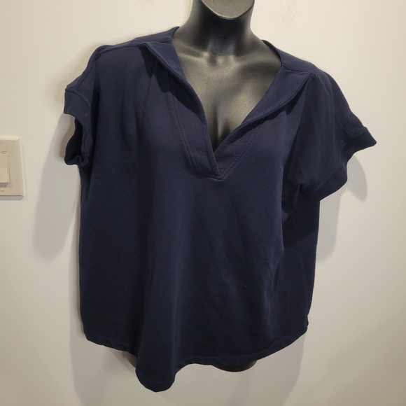 J jill size 2x navy blue knit short sleeves veck top - Picture 1 of 6